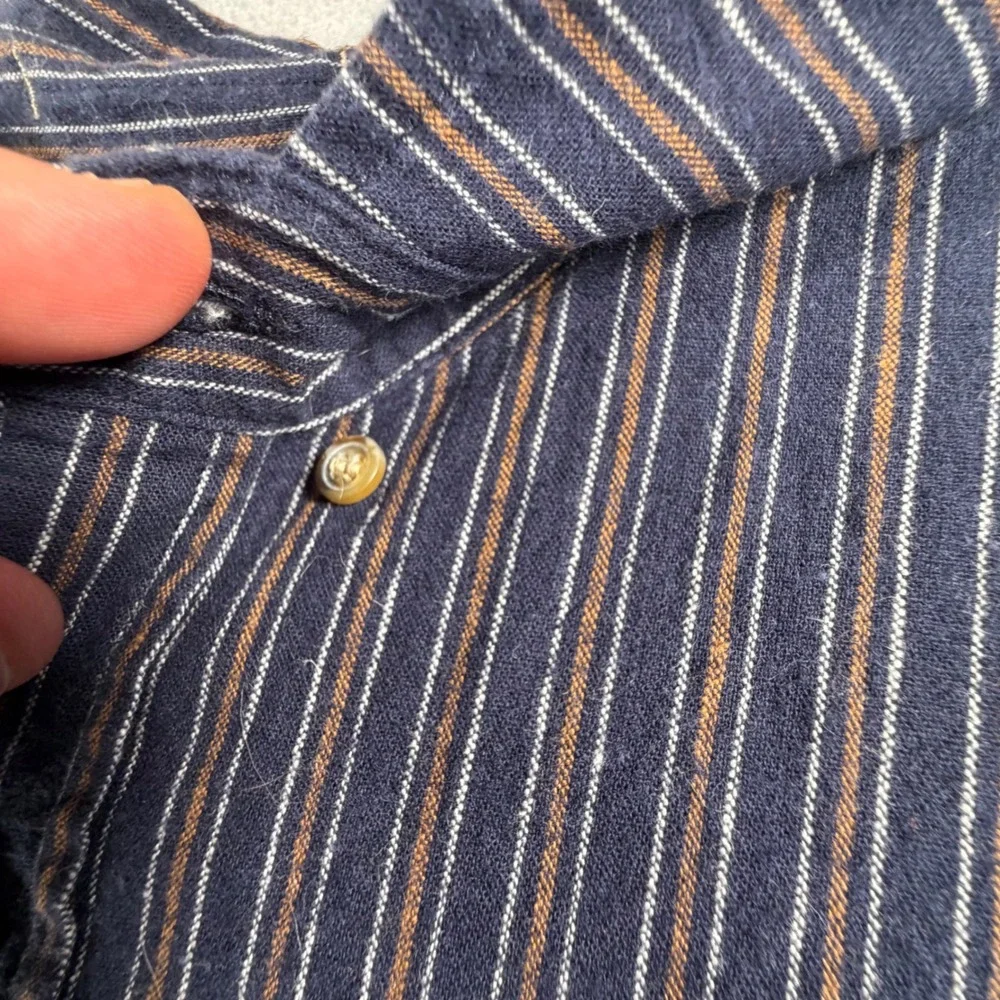 Banana Republic Mens L Slim Fit Untucked Shirt Blue Stripe Linen Cotton Blend